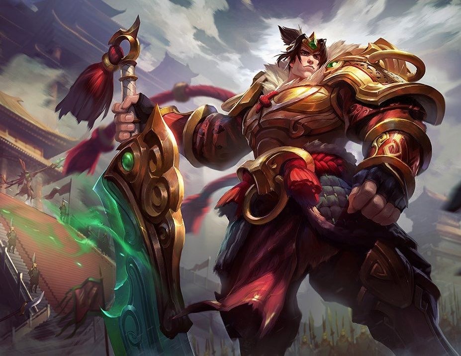 Warring Kingdoms Garen Skin with Golden Armor and a Jade Sword