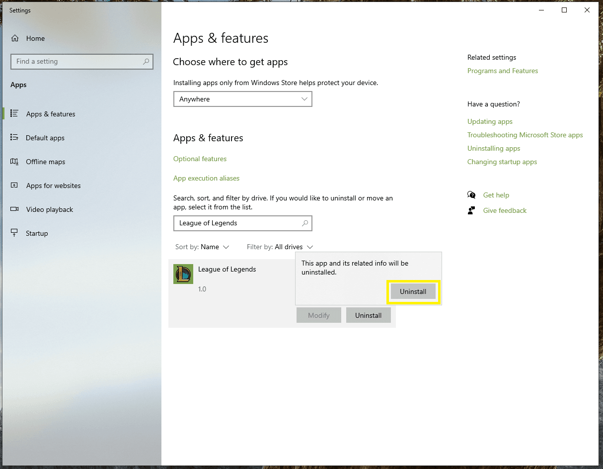 Step 4 Confirm Uninstall League of Legends