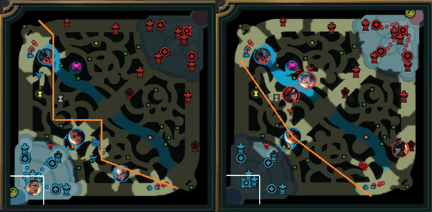 Minimaps in LoL showing safe warding locations