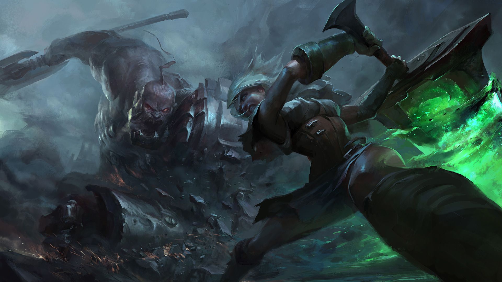 Riven Fighting Sion for Conrol over Lane in League of Legends